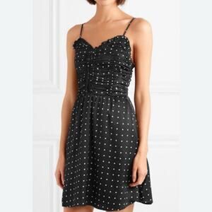Maje Renota Black White Polka Dot Ruched Bodice Mini Dress 3 L